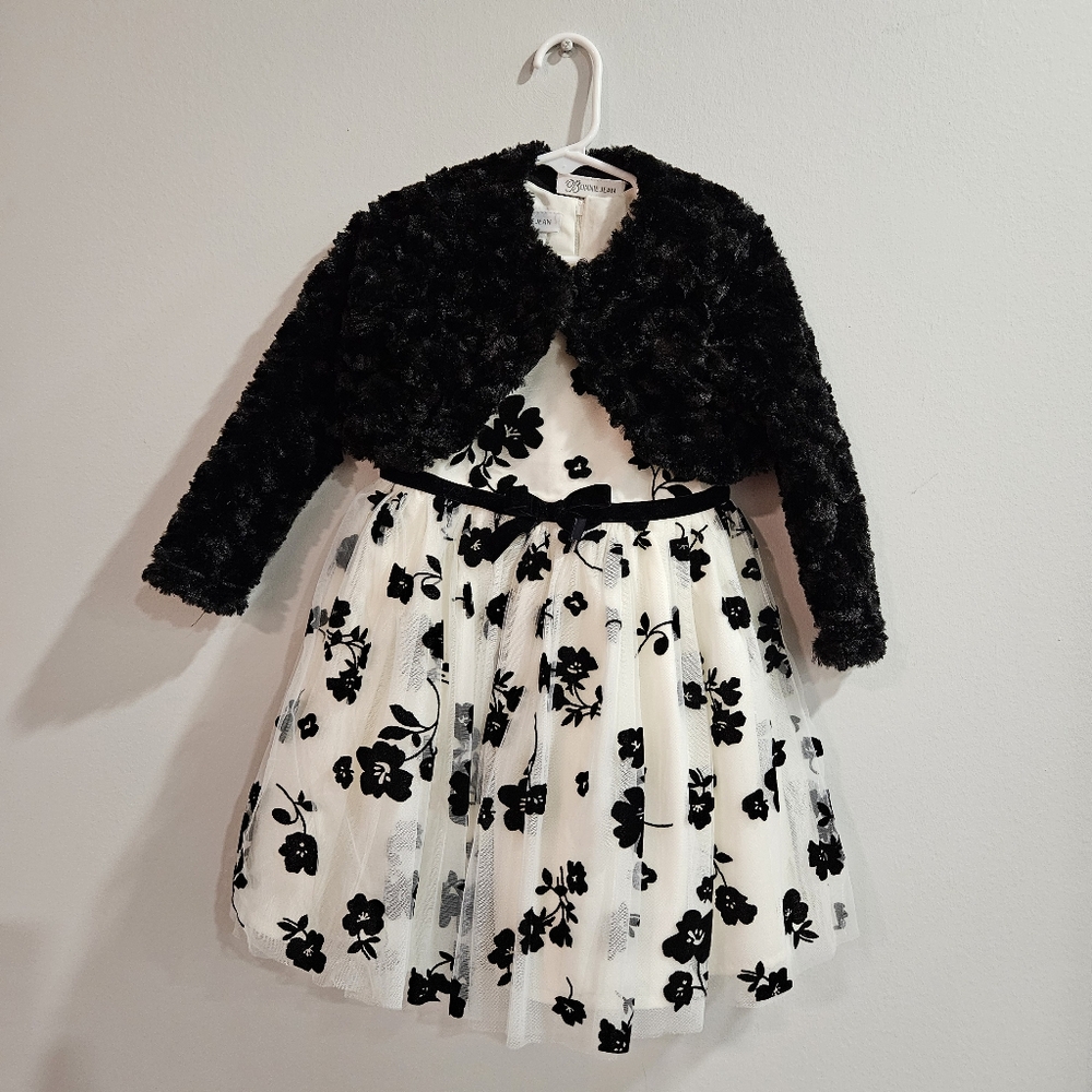 Black & White Floral dress w/ cardigan(4T)